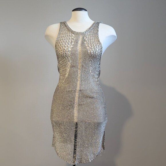 Silver Metallic Mesh Backless Mini Dress S/M Party NYE - Picture 1 of 15